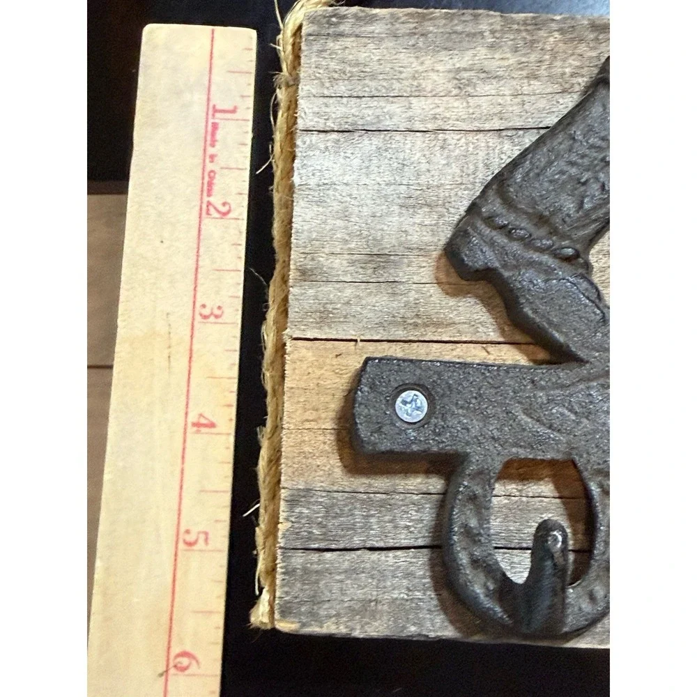 Cast Iron Horseshoe Cowboy Boot Hat Key Rack Reclaimed Wood Wall Hook Rustic